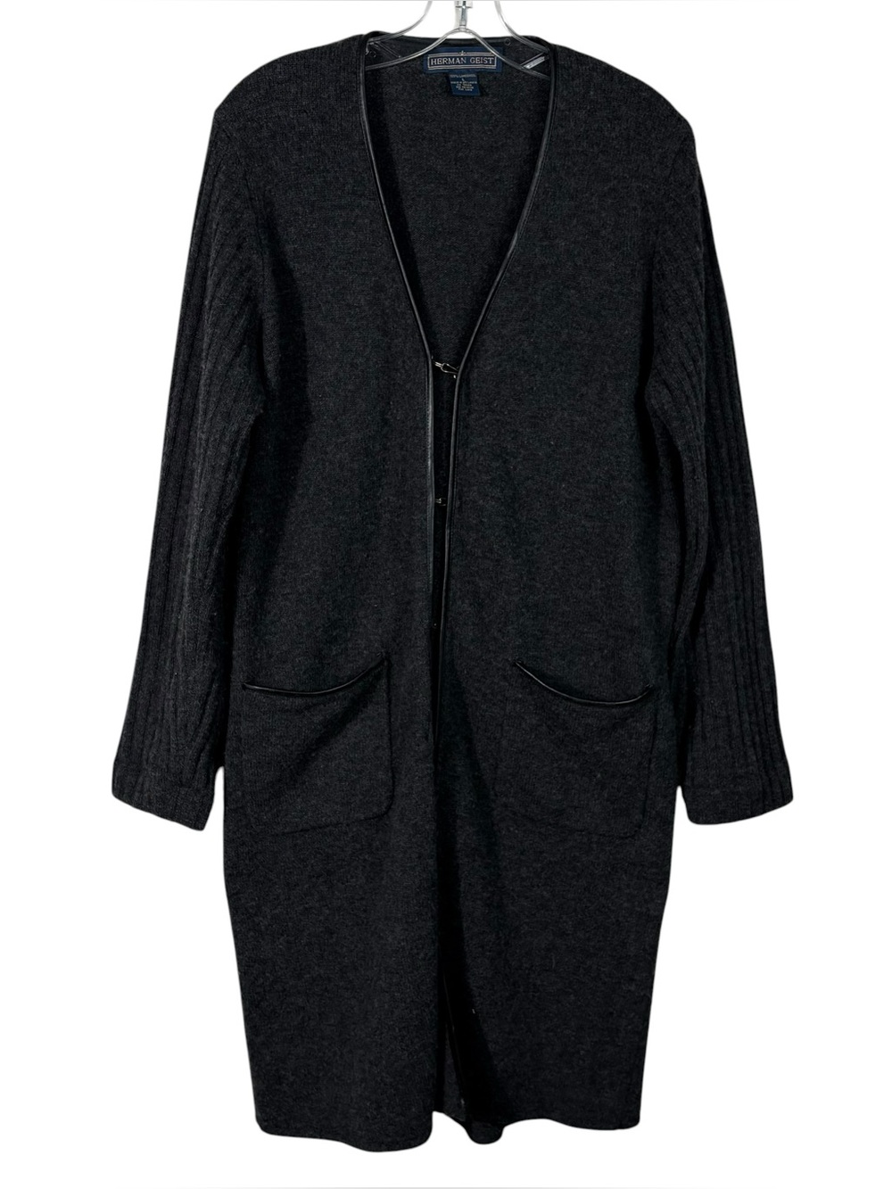 Herman Geist 100% Lambswool Longline Clasp Front Cardigan Sweater Minimal Large